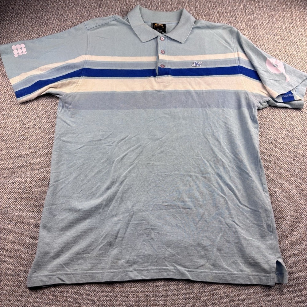 Drunknmunky Polo Shirt Men XL Blue White Blue Striped